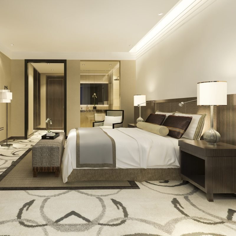 3d rendering modern luxury bedroom suite and bathroom